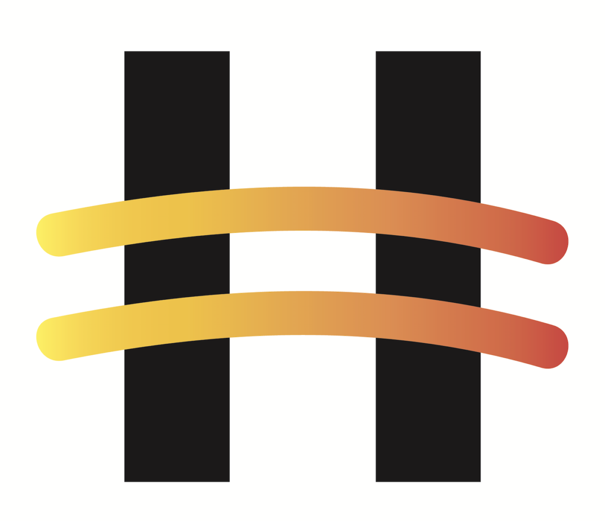 Black H with 2 gradient (yellow to red) horizontal lines